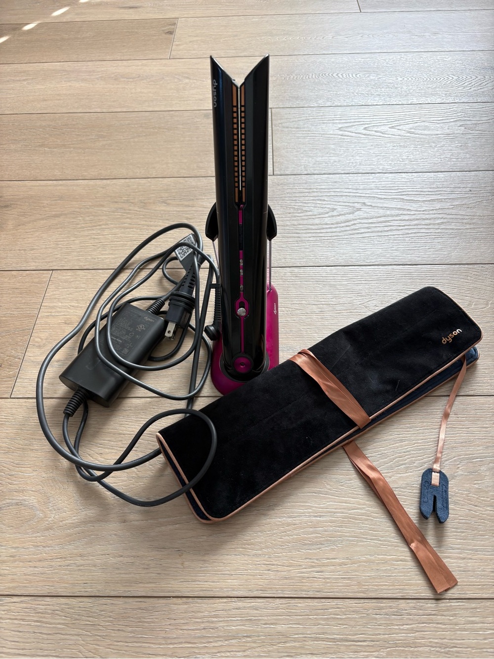 Dyson Black and Pink Corded Hair Styler with Travel Pouch